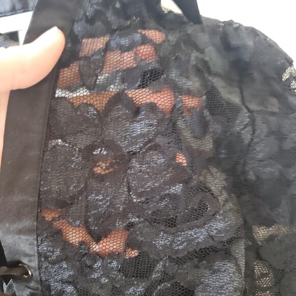 90s Y2K Whimsigoth Shirt Women XS Black Sheer Lace Long Sleeve Satin Lace-Up - Picture 5 of 8